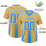 Custom Khaki Light Blue Vertical Width Stripe Gradient Fashion Personalized Team Football Jersey