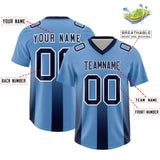 Custom Powder Blue Navy Vertical Width Stripe Gradient Fashion Personalized Team Football Jersey