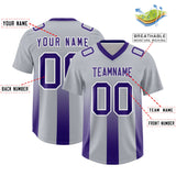 Custom Gray Purple Vertical Width Stripe Gradient Fashion Personalized Team Football Jersey