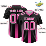 Custom Black Pink Vertical Width Stripe Gradient Fashion Personalized Team Football Jersey