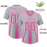Custom Gray Pink Vertical Width Stripe Gradient Fashion Personalized Team Football Jersey
