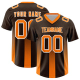 Custom Brown Orange Vertical Width Stripe Gradient Fashion Personalized Team Football Jersey