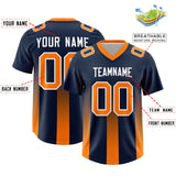 Custom Navy Orange Vertical Width Stripe Gradient Fashion Personalized Team Football Jersey