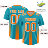 Custom Aqua Orange Vertical Width Stripe Gradient Fashion Personalized Team Football Jersey