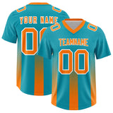 Custom Aqua Orange Vertical Width Stripe Gradient Fashion Personalized Team Football Jersey