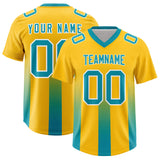 Custom Yellow Aqua Vertical Width Stripe Gradient Fashion Personalized Team Football Jersey