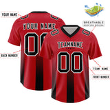 Custom Red Black Vertical Width Stripe Gradient Fashion Personalized Team Football Jersey