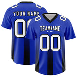 Custom Royal Black Vertical Width Stripe Gradient Fashion Personalized Team Football Jersey