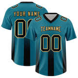 Custom Aqua Black Vertical Width Stripe Gradient Fashion Personalized Team Football Jersey