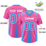 Custom Pink Light Blue Vertical Width Stripe Gradient Fashion Personalized Team Football Jersey