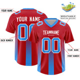 Custom Red Light Blue Vertical Width Stripe Gradient Fashion Personalized Team Football Jersey