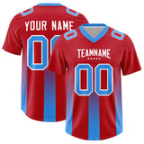 Custom Red Light Blue Vertical Width Stripe Gradient Fashion Personalized Team Football Jersey
