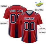 Custom Red Navy Vertical Width Stripe Gradient Fashion Personalized Team Football Jersey