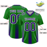 Custom Kelly Green Purple Vertical Width Stripe Gradient Fashion Personalized Team Football Jersey