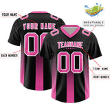 Custom Black Pink Vertical Width Stripe Gradient Fashion Personalized Team Football Jersey