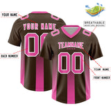 Custom Brown Pink Vertical Width Stripe Gradient Fashion Personalized Team Football Jersey