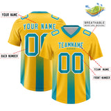 Custom Yellow Aqua Vertical Width Stripe Gradient Fashion Personalized Team Football Jersey