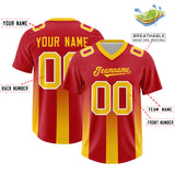Custom Red Yellow Vertical Width Stripe Gradient Fashion Personalized Team Football Jersey