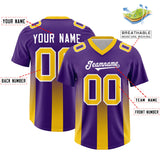 Custom Purple Yellow Vertical Width Stripe Gradient Fashion Personalized Team Football Jersey