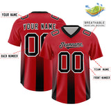 Custom Red Black Vertical Width Stripe Gradient Fashion Personalized Team Football Jersey