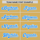 Custom Khaki Light Blue Vertical Width Stripe Gradient Fashion Personalized Team Football Jersey