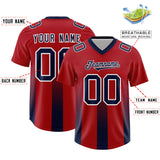 Custom Red Navy Vertical Width Stripe Gradient Fashion Personalized Team Football Jersey