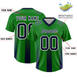Custom Kelly Green Navy Vertical Width Stripe Gradient Fashion Personalized Team Football Jersey