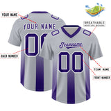 Custom Gray Purple Vertical Width Stripe Gradient Fashion Personalized Team Football Jersey