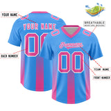 Custom Light Blue Pink Vertical Width Stripe Gradient Fashion Personalized Team Football Jersey