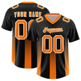 Custom Black Orange Vertical Width Stripe Gradient Fashion Personalized Team Football Jersey
