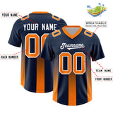 Custom Navy Orange Vertical Width Stripe Gradient Fashion Personalized Team Football Jersey