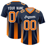 Custom Navy Orange Vertical Width Stripe Gradient Fashion Personalized Team Football Jersey