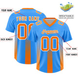 Custom Light Blue Orange Vertical Width Stripe Gradient Fashion Personalized Team Football Jersey