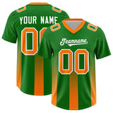 Custom Kelly Green Orange Vertical Width Stripe Gradient Fashion Personalized Team Football Jersey