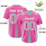 Custom Pink Gray Vertical Width Stripe Gradient Fashion Personalized Team Football Jersey