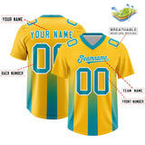 Custom Yellow Aqua Vertical Width Stripe Gradient Fashion Personalized Team Football Jersey