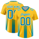 Custom Yellow Aqua Vertical Width Stripe Gradient Fashion Personalized Team Football Jersey