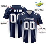 Custom Navy White Vertical Width Stripe Gradient Fashion Personalized Team Football Jersey