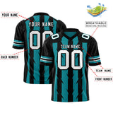 Custom Aqua Black Personalized Razr Stripe Graffiti Pattern Authentic Football Jersey