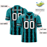 Custom Black Aqua Personalized Razr Stripe Graffiti Pattern Authentic Football Jersey