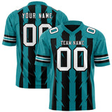 Custom Black Aqua Personalized Razr Stripe Graffiti Pattern Authentic Football Jersey