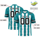 Custom White Aqua Personalized Razr Stripe Graffiti Pattern Authentic Football Jersey
