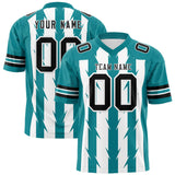 Custom White Aqua Personalized Razr Stripe Graffiti Pattern Authentic Football Jersey