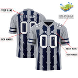 Custom Navy Gray Personalized Razr Stripe Graffiti Pattern Authentic Football Jersey