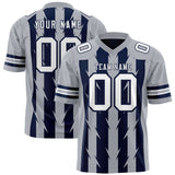 Custom Navy Gray Personalized Razr Stripe Graffiti Pattern Authentic Football Jersey