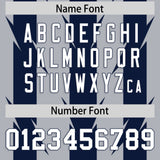 Custom Gray Navy Personalized Razr Stripe Graffiti Pattern Authentic Football Jersey