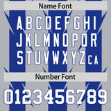 Custom Gray Royal Personalized Razr Stripe Graffiti Pattern Authentic Football Jersey