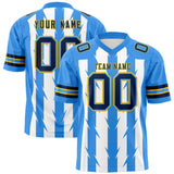 Custom White Powder Blue Personalized Razr Stripe Graffiti Pattern Authentic Football Jersey