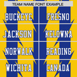 Custom Gold Royal Personalized Razr Stripe Graffiti Pattern Authentic Football Jersey