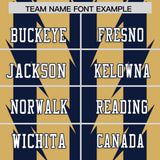 Custom Old Gold Navy Personalized Razr Stripe Graffiti Pattern Authentic Football Jersey